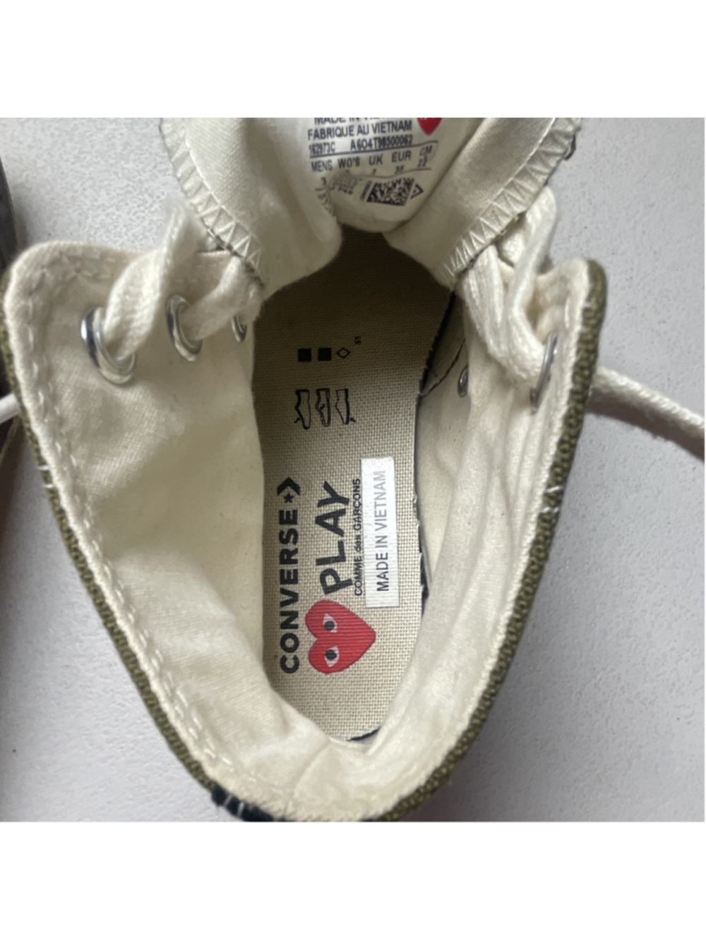 Converse Comme des Garcons PLAY Chuck Taylor All Star High Top Olive Green/ A604 - Picture 7 of 9
